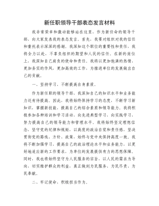新任职领导干部表态发言材料.docx