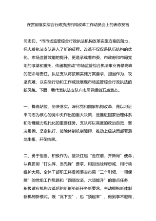 在贯彻落实综合行政执法机构改革工作动员会上的表态发言.docx