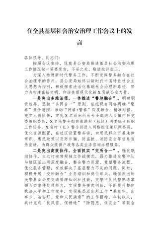 在全县基层社会治安治理工作会议上的发言.docx