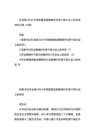 在全镇2024年高质量发展暨镇村负责干部大会上的讲话材料汇编（4篇）.docx