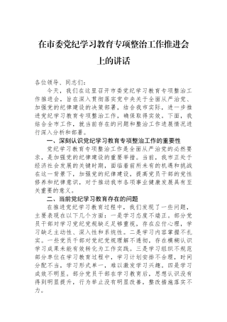 在市委党纪学习教育专项整治工作推进会上的讲话.docx