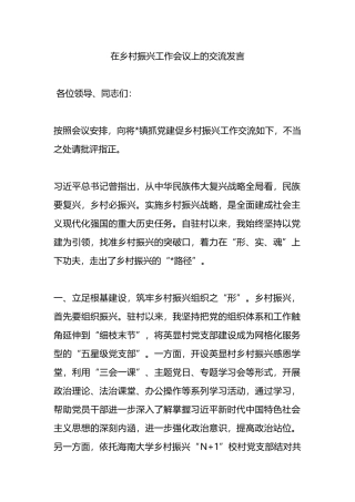 在乡村振兴工作会议上的交流发言.docx