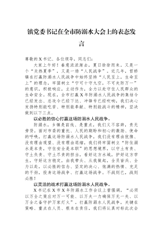 镇党委书记在全市防溺水大会上的表态发言.docx