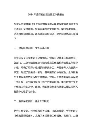 2024年度保密自查自评工作的报告.docx