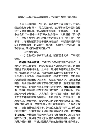 党组2024年上半年落实全面从严治党主体责任情况报告.docx