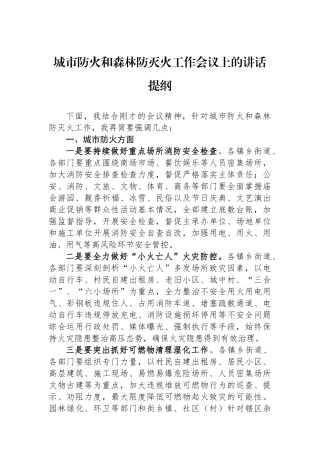 城市防火和森林防灭火工作会议上的讲话提纲.docx