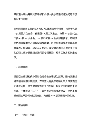某街道办事处开展党员干部和公职人员涉酒违纪违法问题专项整治工作方案.docx