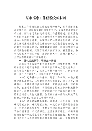 某市巡察工作经验交流材料.docx