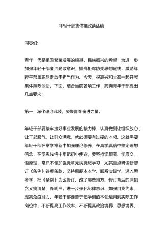 年轻干部集体廉政谈话稿.docx
