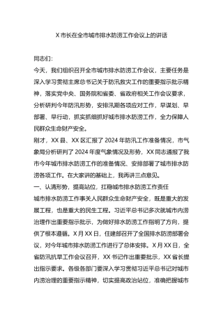 X市长在全市城市排水防涝工作会议上的讲话.docx