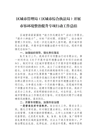 区城市管理局（区城市综合执法局）开展市容环境整治提升专项行动工作总结.docx