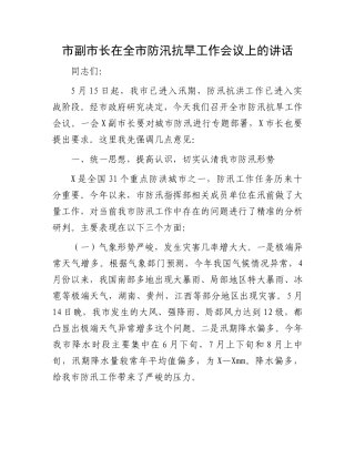 市副市长在全市防汛抗旱工作会议上的讲话.docx