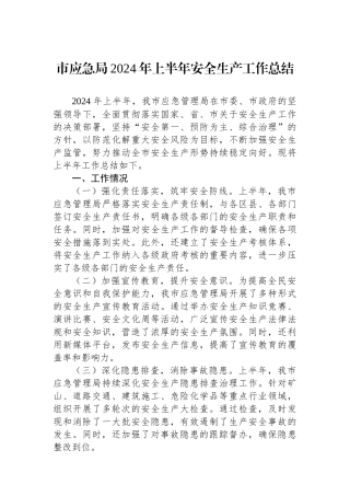 市应急局2024年上半年安全生产工作总结.docx