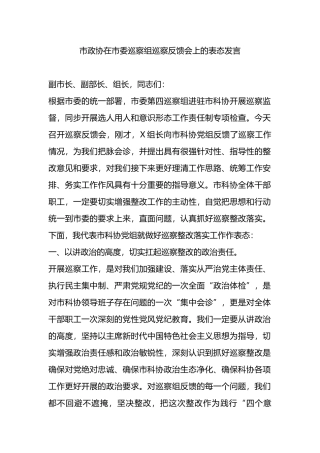 市政协在市委巡察组巡察反馈会上的表态发言.docx