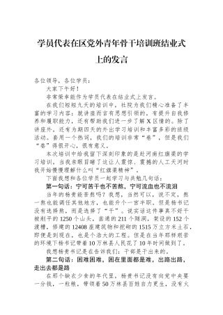 学员代表在区党外青年骨干培训班结业式上的发言.docx