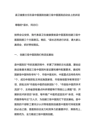 县卫健委主任在县中医医院创建三级中医医院启动会上的讲话.docx