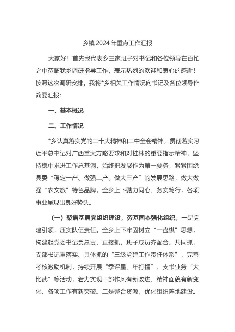 乡镇2024年重点工作汇报.docx_第1页