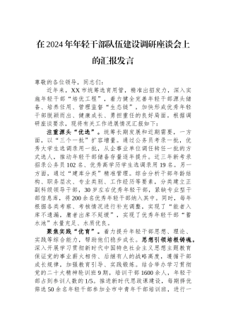 在2024年年轻干部队伍建设调研座谈会上的汇报发言.docx