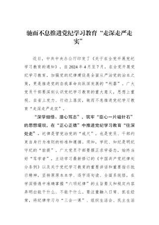 驰而不息推进党纪学习教育“走深走严走实”.docx
