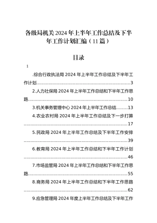 各级局机关2024年上半年工作总结及下半年工作计划汇编（11篇）.docx