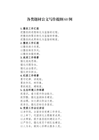 各类题材公文写作提纲60例.docx