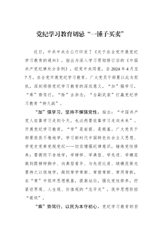 党纪学习教育切忌“一锤子买卖”.docx