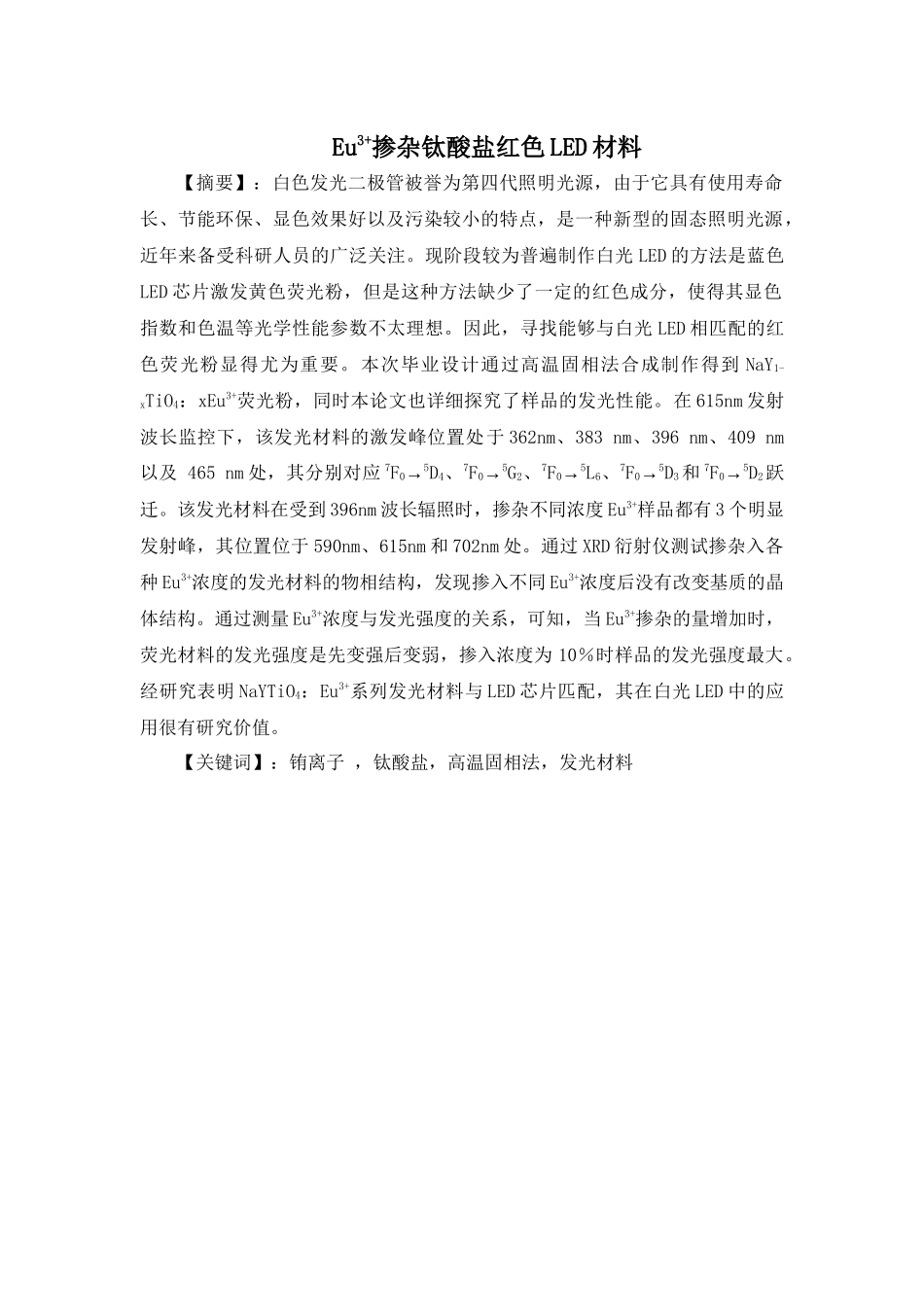 Eu3+掺杂钛酸盐红色LED材料  材料学专业_第2页