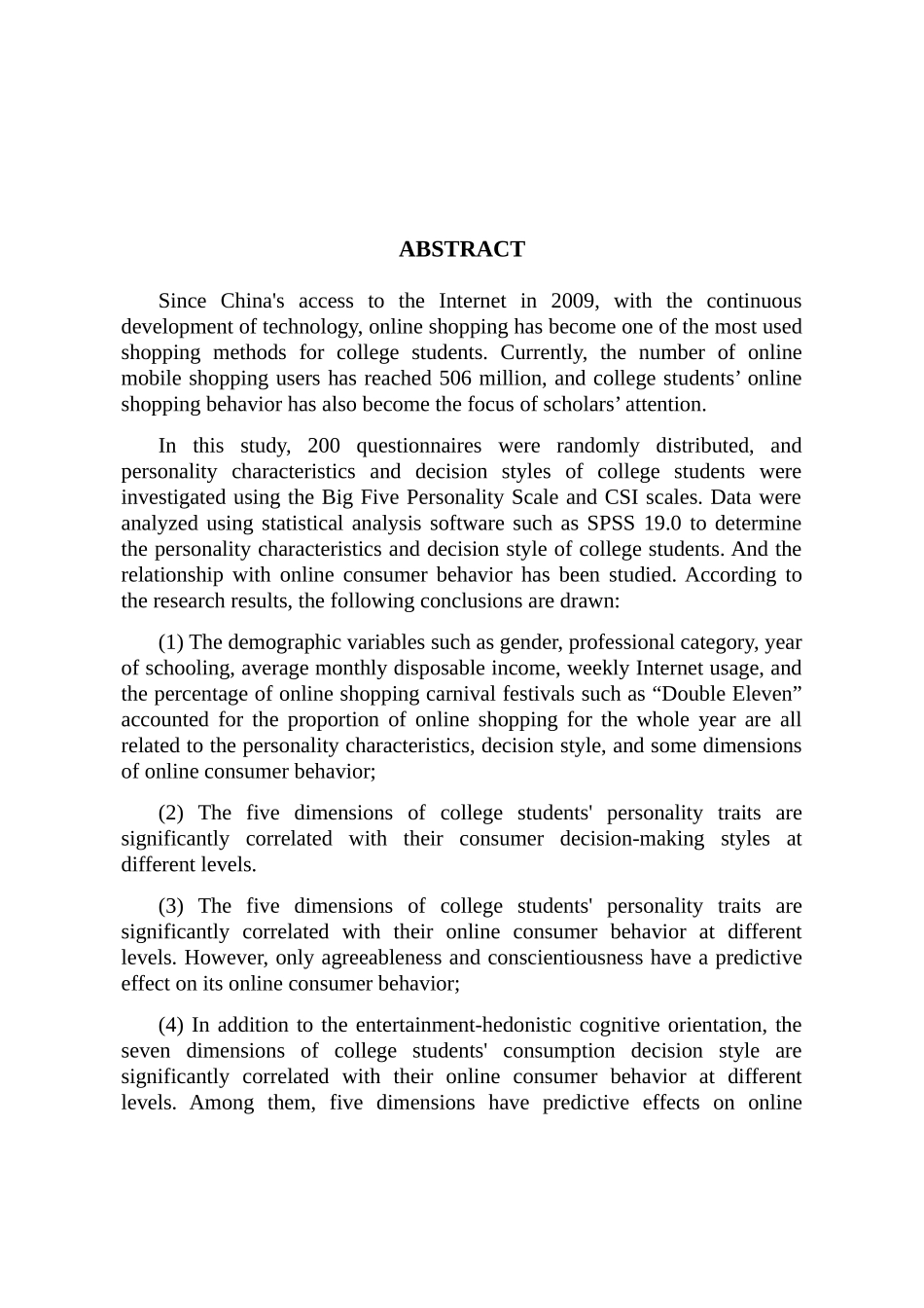大学生人格特征及决策风格与网络消费行为的关系分析研究——基于“双十一”购物行为的分析  应用心理学专业_第3页