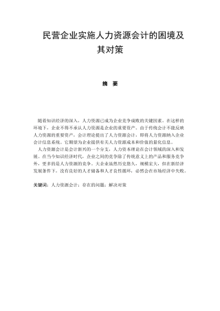 民营企业实施人力资源会计的困境及其对策分析研究 财务管理专业