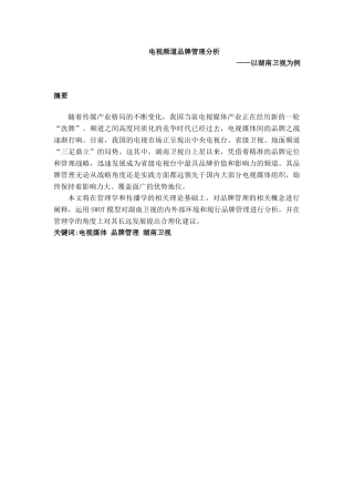 电视频道品牌管理分析研究—以湖南卫视为例  影视编导专业