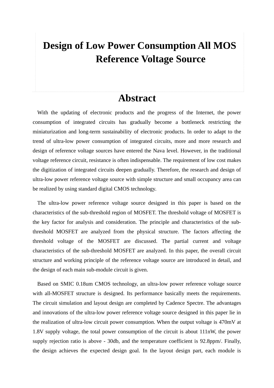 一种低功耗全MOS基准电压源的设计和实现 电气工程专业_第2页