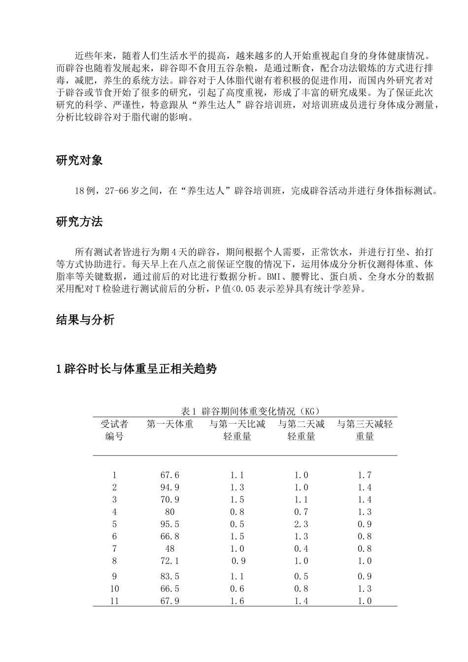 辟谷对人体脂代谢的影响研究分析 运动人体科学专业_第3页
