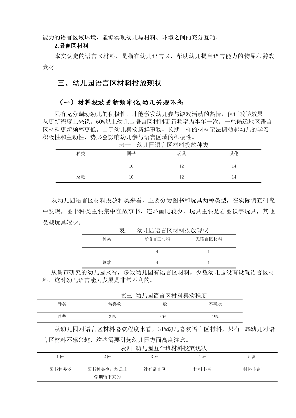 幼儿园中班幼儿语言区材料投放现状和策略研究分析 学前教育专业_第3页