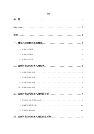 企业财务风险及其防范研究分析一云南鸿润公司为例  会计学专业