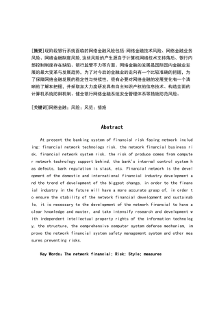 我国网络金融风险及其防范分析研究  财务管理专业