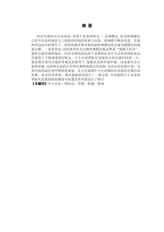 我国中小企业在国际化经营中存在的问题及对策研究分析  金融学专业