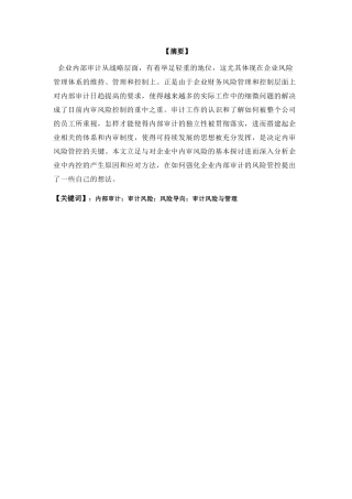 浅谈内部审计中的审计风险与管理分析研究  财务管理专业
