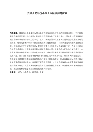 安徽合肥地区小企业融资问题探索分析研究 财务管理专业