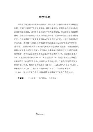 巴州中小企业企业生产经营现状的调查分析与改善分析研究  工商管理专业