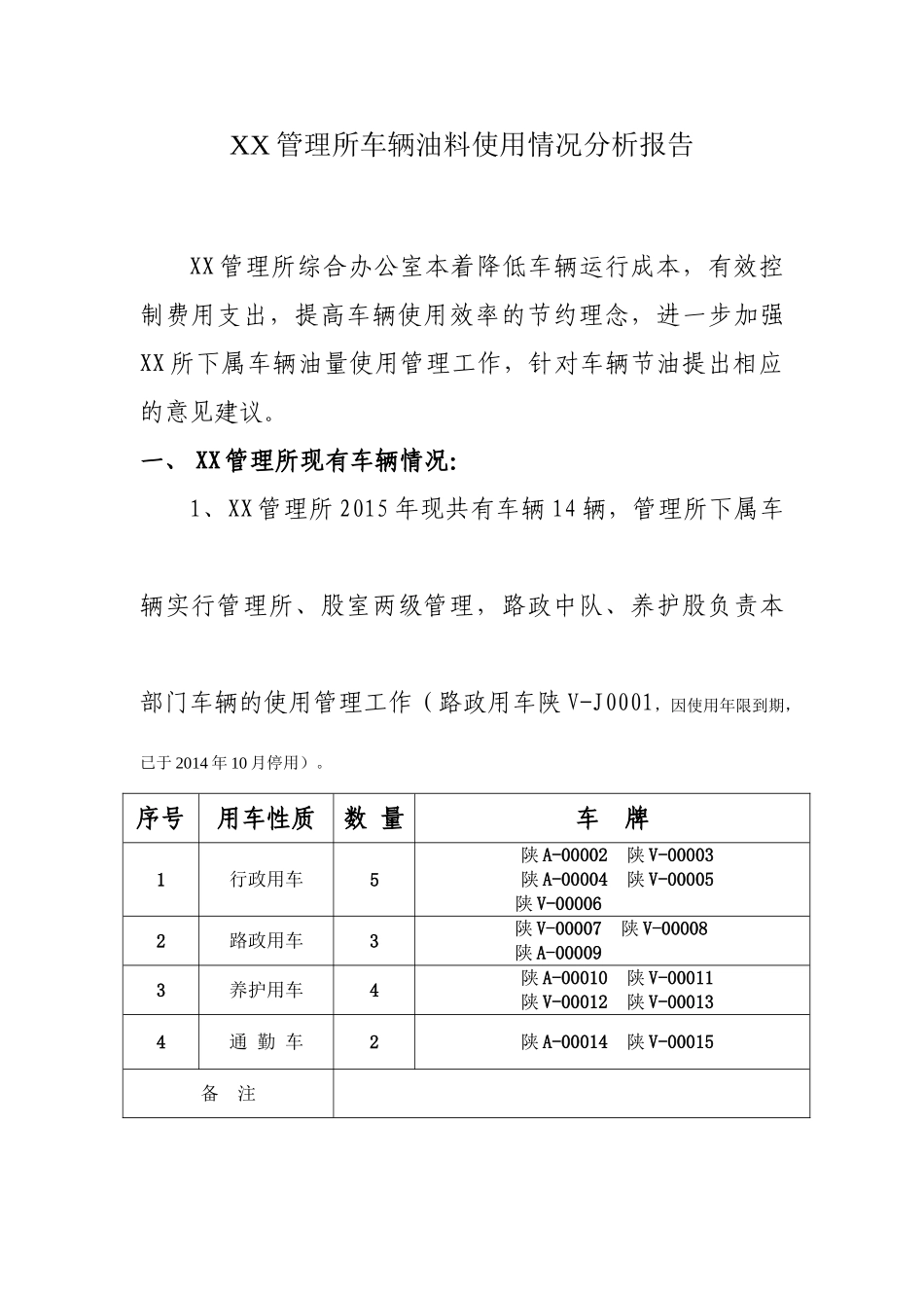 车辆油料使用情况分析报告研究分析  能量学专业_第1页