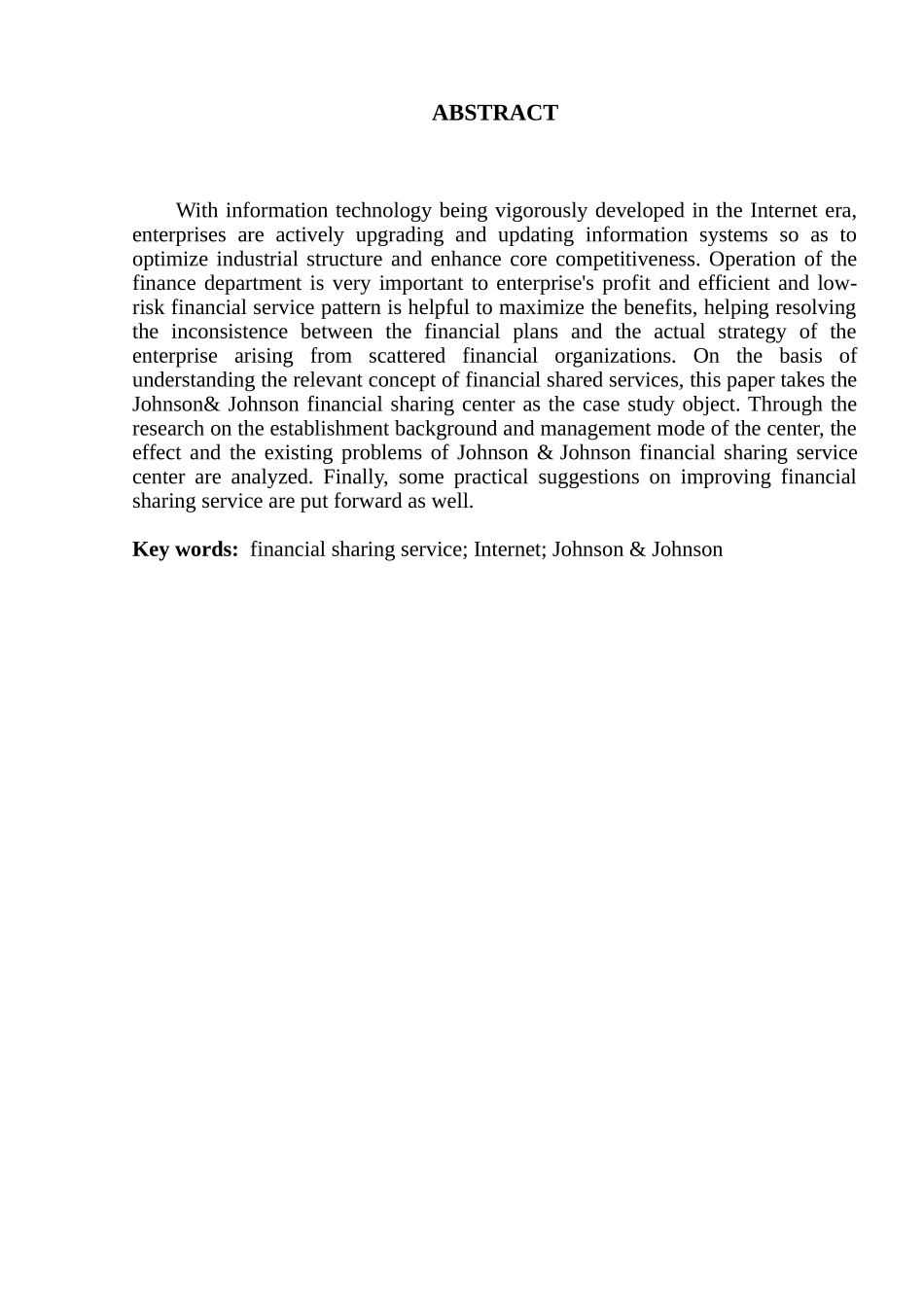 基于互联网环境下的财务共享服务模式研究分析—以强生财务共享中心为例  财务管理专业_第3页