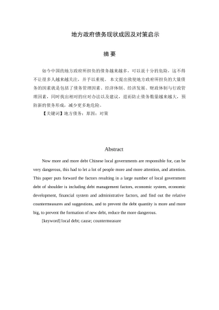 地方政府债务现状成因及对策启示分析研究  财务管理专业