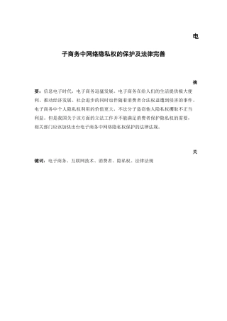 电子商务中网络隐私权的保护及法律完善分析研究  法学专业