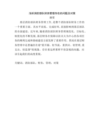 浅析加强消防部队财务管理存在的问题及对策分析研究  会计学专业