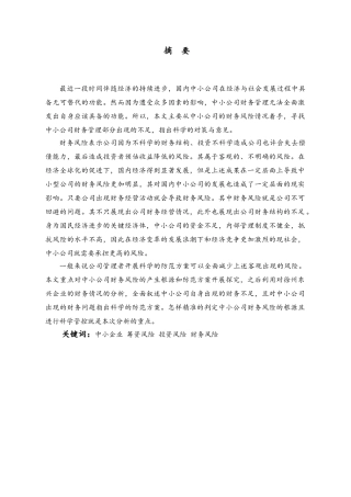 中小企业财务风险的成因与防范措施分析研究——以徐州东兴物资市场有限公司为例  会计学专业