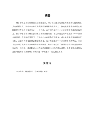 浅析中小企业财务管理的常见问题及对策分析研究  会计学专业