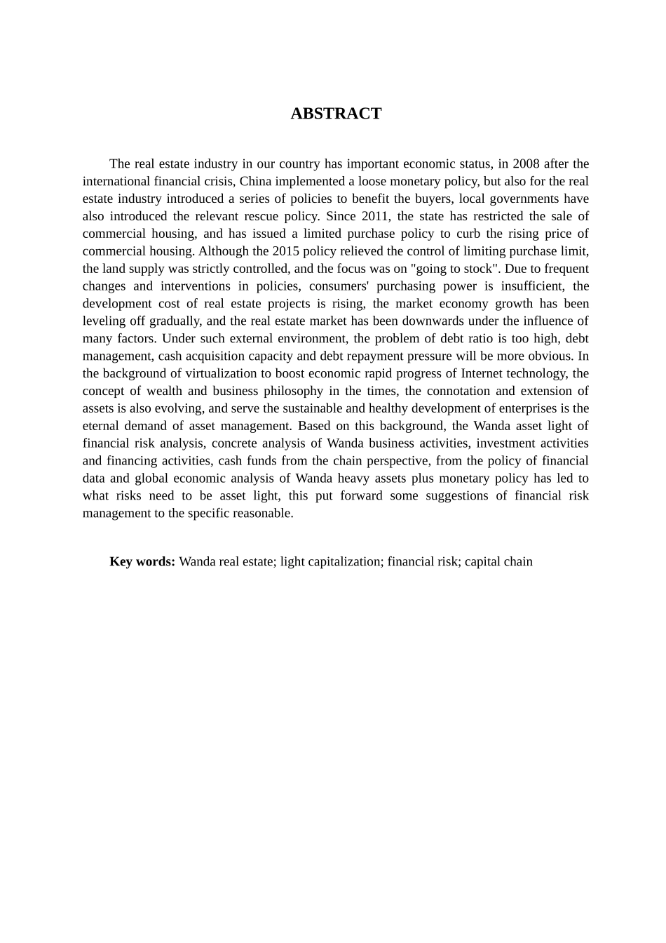 万达地产轻资产化财务风险分析研究——基于资金链角度分析  会计学专业_第3页