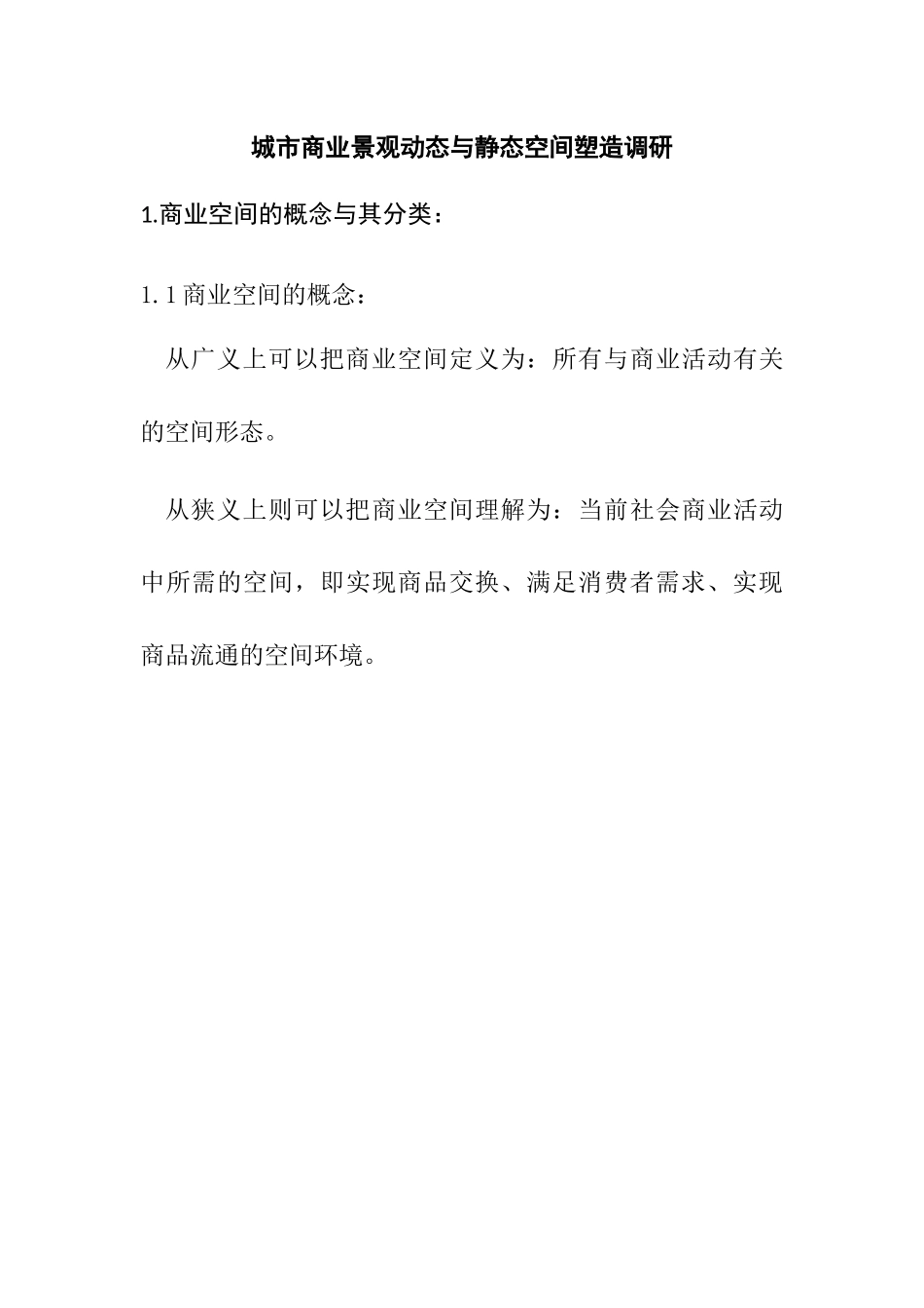 城市商业景观动态与静态空间塑造调研报告  经济学专业_第1页