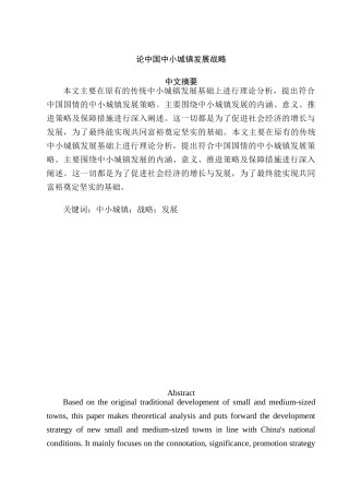 论中国中小城镇发展战略分析研究 公共管理专业