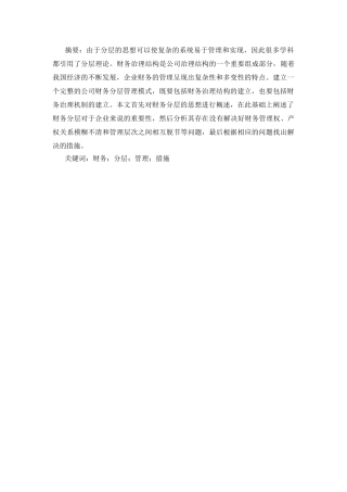 关于财务的分层管理思想研究分析 会计学专业